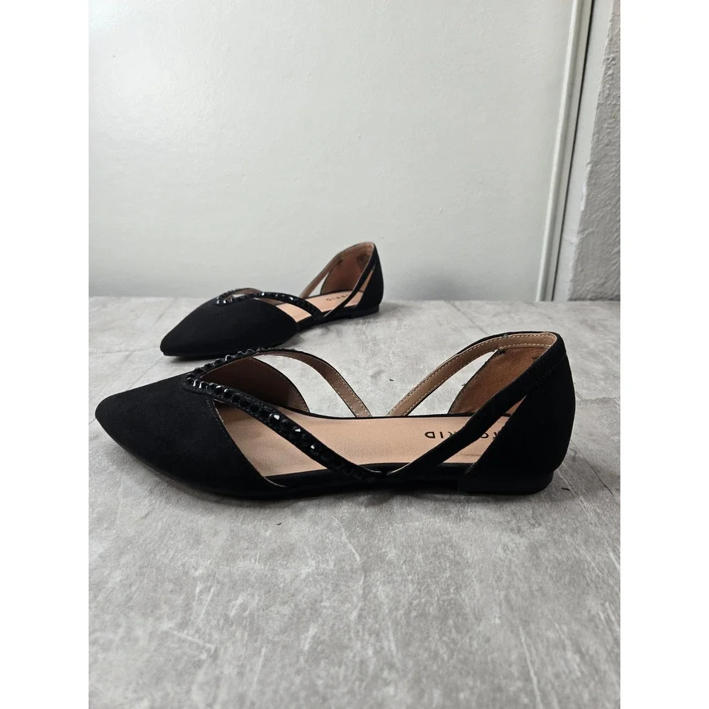 Torrid Flat 8.5 Wide Fit Black Rhinestone Pointed Toe D'Orsay Dressy Formal Shoe